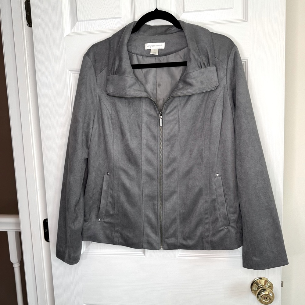 Faux Suede Gray Full Zip Blazer Silver Stud Detail Western Luxe Size Large